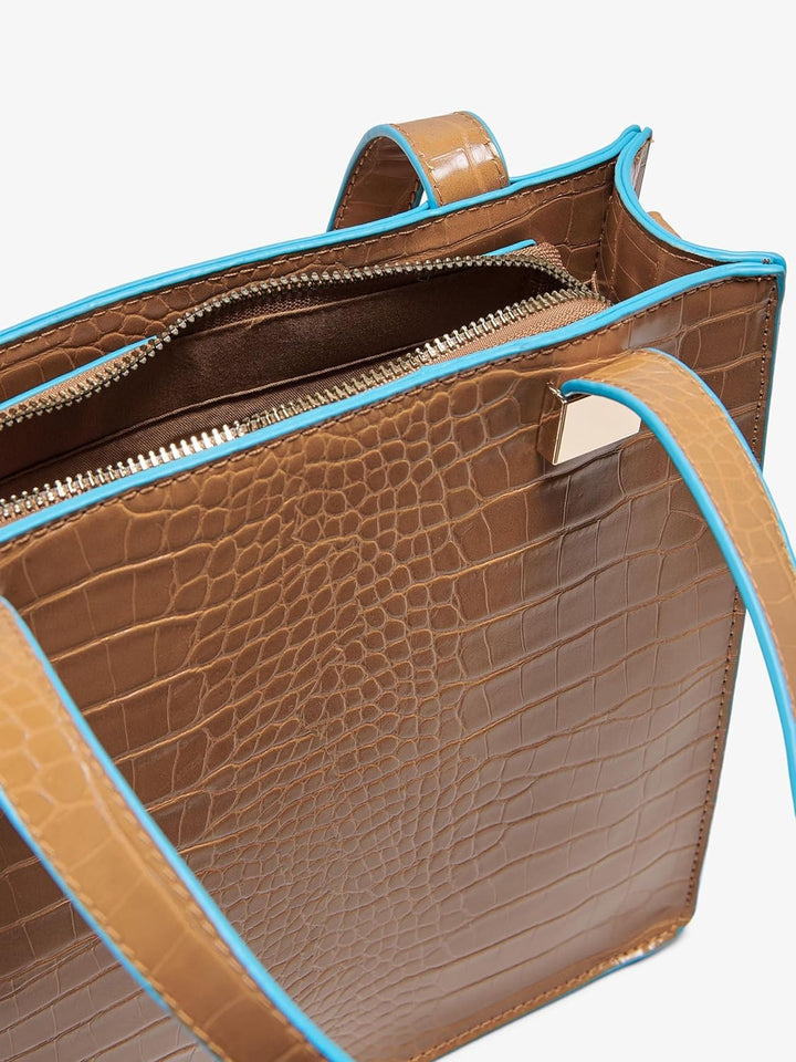ONLY female Schultertasche ONLPETRA CROCO PU TOTE BAG Cognac/Detail:airy Blue Edge, Cognac/Detail:ai