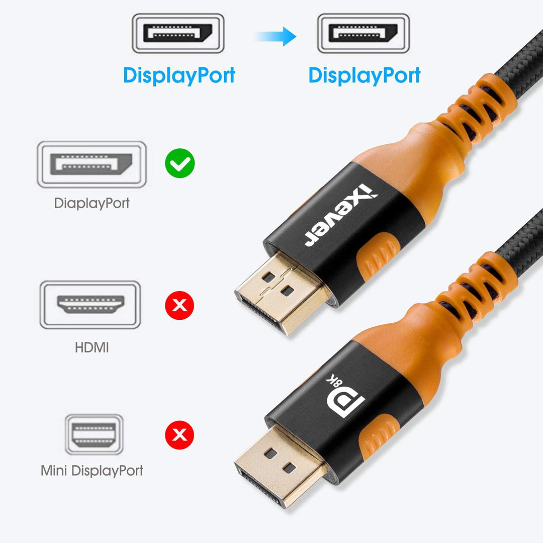 IXEVER 8K DisplayPort Kabel 1.4 5M, DisplayPort auf DisplayPort 1.4 Kabel Unterstützung HBR3 HDR10 H