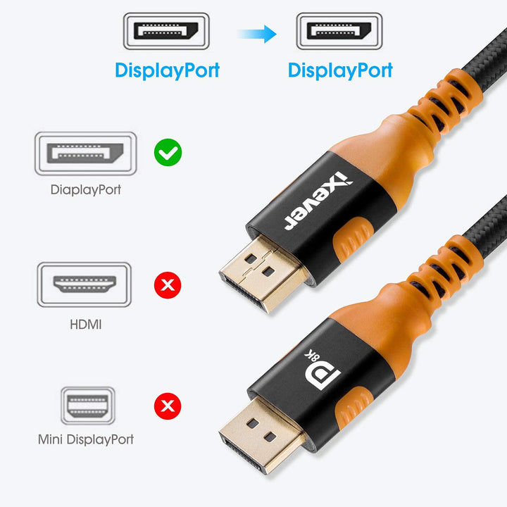 IXEVER 8K DisplayPort Kabel 1.4 5M, DisplayPort auf DisplayPort 1.4 Kabel Unterstützung HBR3 HDR10 H