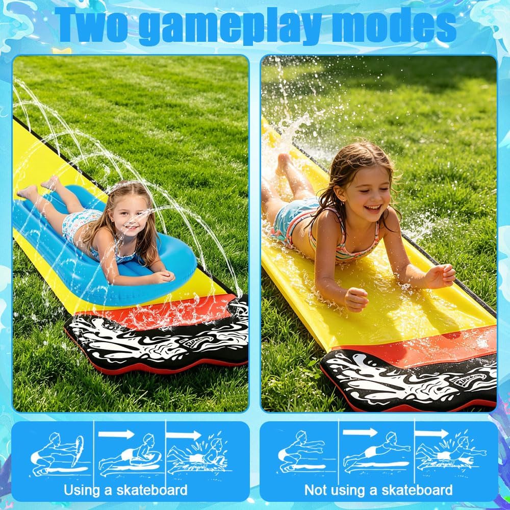 480*70CM Wasserrutsche Garten Für Kinder, Wasserrutsche Outdoor Sommer Rasen Mit 2 Bodyboards, Singl