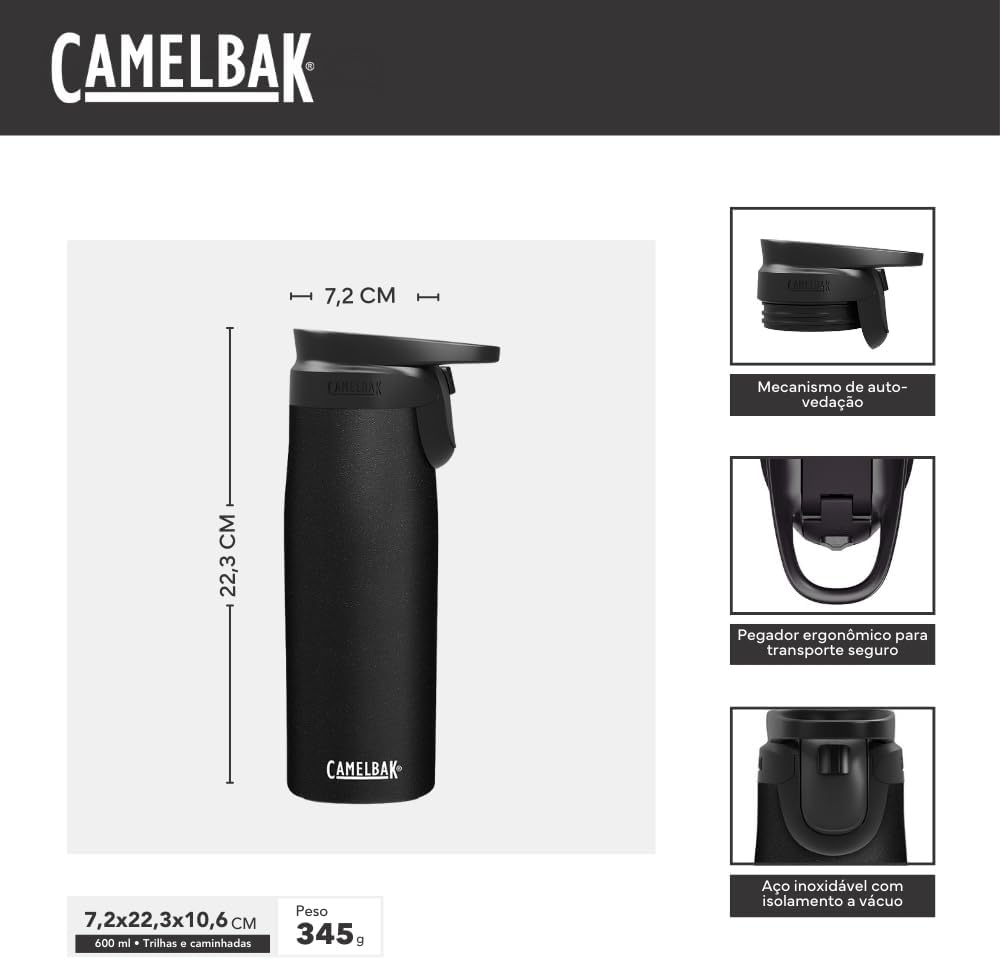 Camelbak Forge Flow vakuumisolierte Edelstahlflaschen Schwarz Schwarz 600ML, Schwarz 600ML