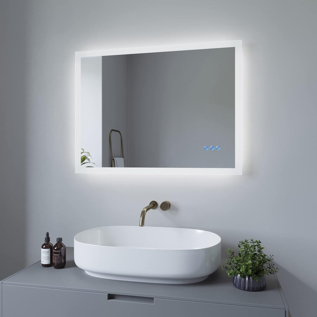 AQUABATOS 80x60 cm Badspiegel mit Beleuchtung Badezimmerspiegel LED Lichtspiegel Wandspiegel Energie