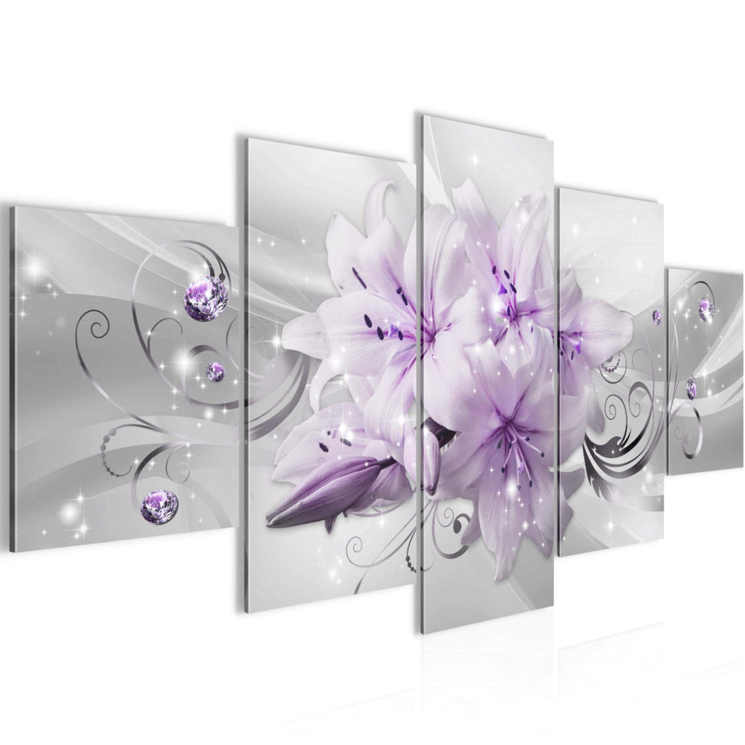 Runa Art Wandbilder Blumen Lilien 5 Teilig Bild auf Vlies Leinwand Deko Wohnzimmer Abstrakt Violett