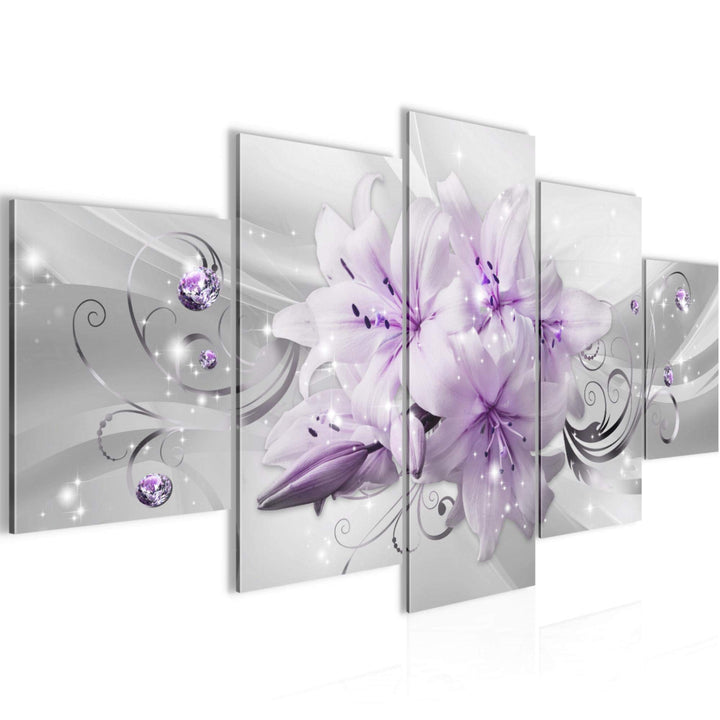 Runa Art Wandbilder Blumen Lilien 5 Teilig Bild auf Vlies Leinwand Deko Wohnzimmer Abstrakt Violett