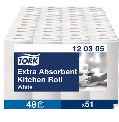 Tork Extra Saugfähige Küchenrolle Weiss, Premium, 3-lagig, 48 × 12,2 m, 120305 1 Karton = 48 Rollen