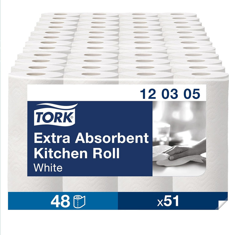 Tork Extra Saugfähige Küchenrolle Weiss, Premium, 3-lagig, 48 × 12,2 m, 120305 1 Karton = 48 Rollen