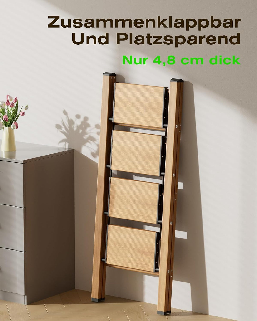 Trittleiter 4 Stufen klappbar,Tritthocker aus Aluminium | 150 kg Tragfähigkeit,Leiter mit rutschfest