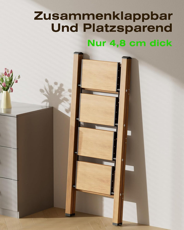 Trittleiter 4 Stufen klappbar,Tritthocker aus Aluminium | 150 kg Tragfähigkeit,Leiter mit rutschfest