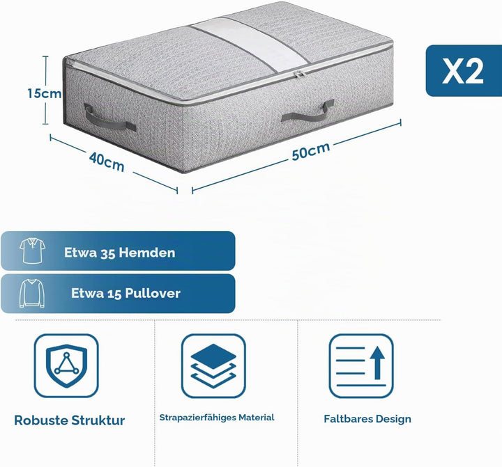 2 Stück Unterbettkommode, Unterbett Aufbewahrungsbox mit Deckel, Faltbare Kleidung Aufbewahrung Aufb