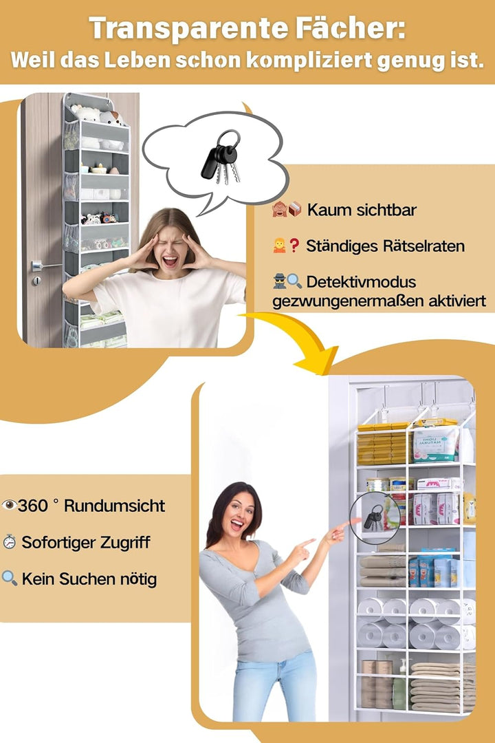 Hängeorganizer Tür mit 5 Fächern – transparenter Türorganizer mit 10 grossen Taschen, platzsparende