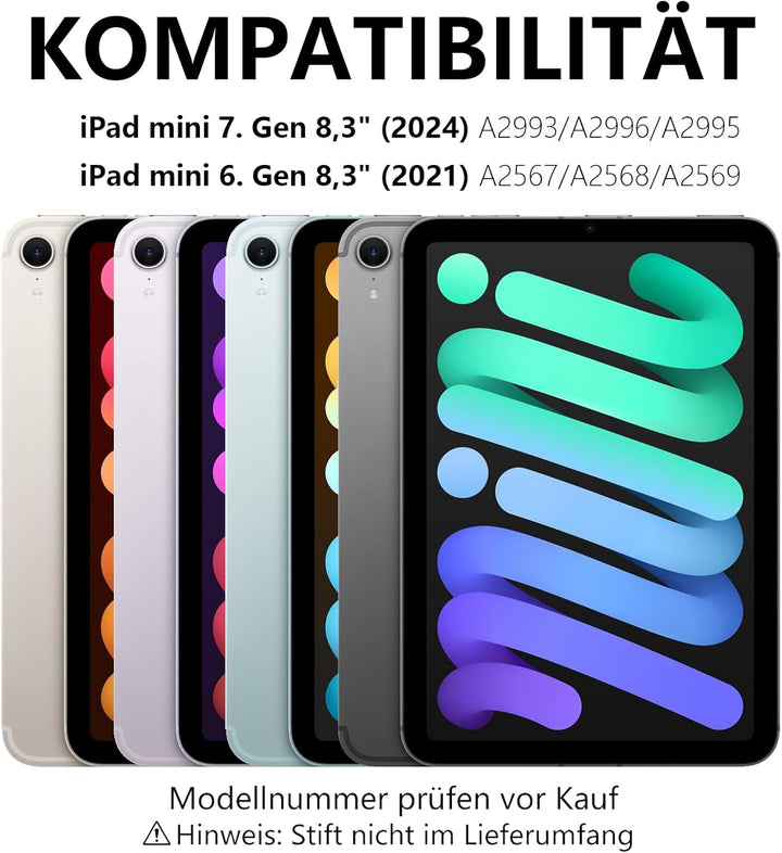Hülle mit Tastatur für das iPad mini 6 & 7 Generation (2021/2024), Deutsch QWERTZ Keyboard, Magnetis