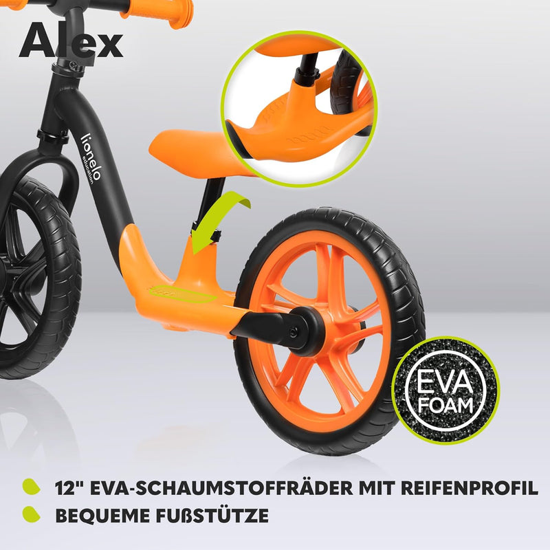 Lionelo Alex Laufrad Kinder Fahrrad bis 30 kg Sattel und Lenker einstellbar 12 Zoll Eva Schaumräder