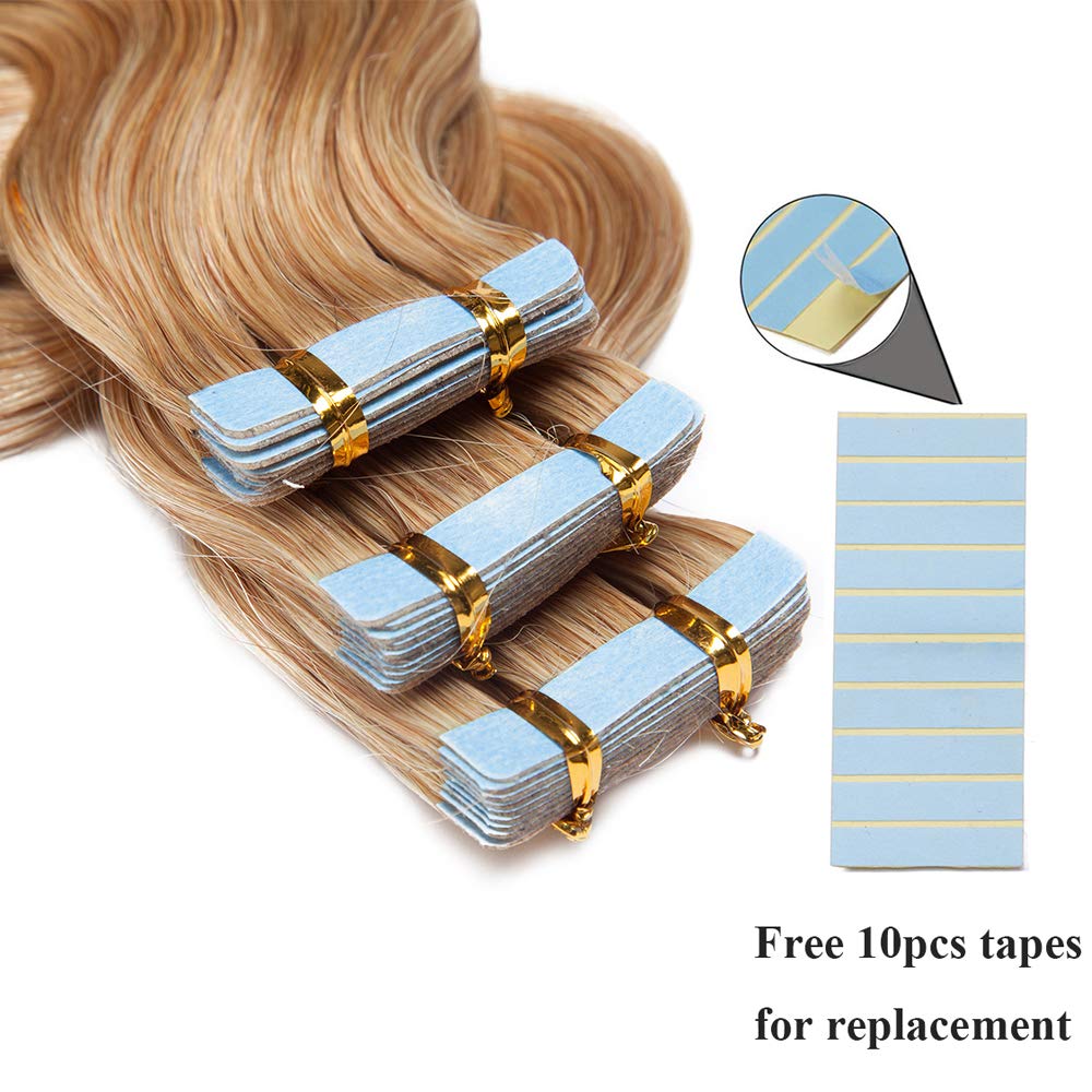 SEGO Tape Extensions Echthaar GEWELLT 35cm Klebeband Haarverlängerung 20 Stück 40G mit 10 PCS Doppel
