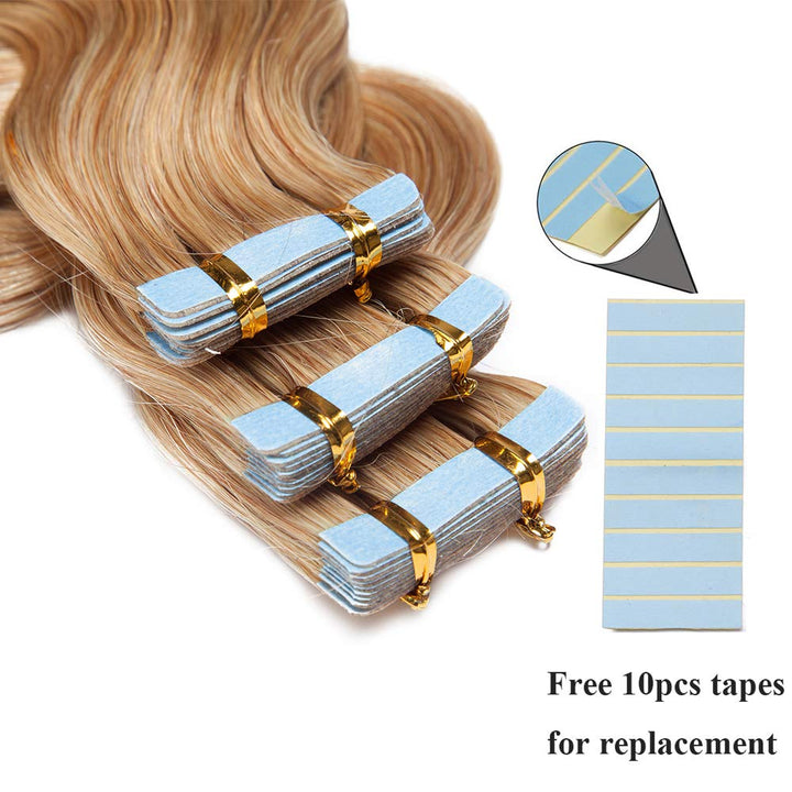 SEGO Tape Extensions Echthaar GEWELLT 35cm Klebeband Haarverlängerung 20 Stück 40G mit 10 PCS Doppel
