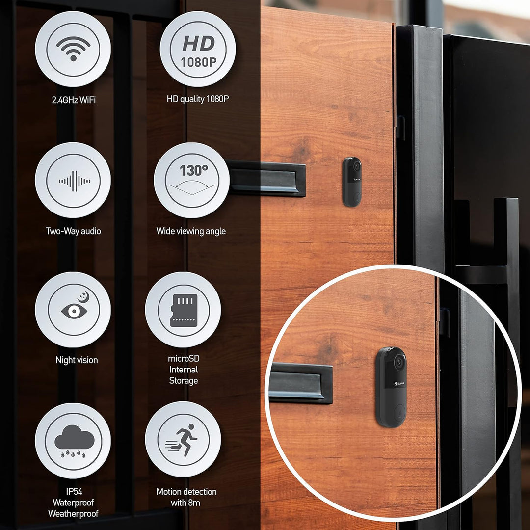 TELLUR SMART WLAN Türklingel mit Kamera, WLAN Door Bell Alexa Türklingel, PIR-Bewegungserkennung, FH
