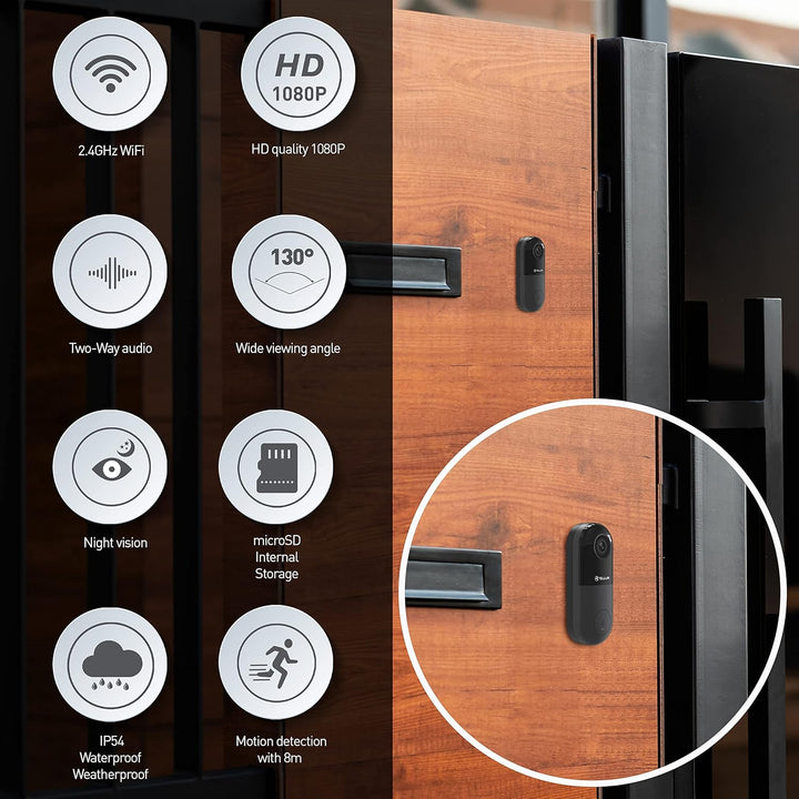 TELLUR SMART WLAN Türklingel mit Kamera, WLAN Door Bell Alexa Türklingel, PIR-Bewegungserkennung, FH