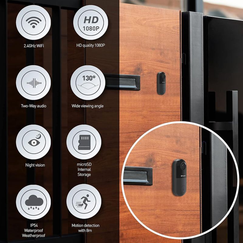 TELLUR SMART WLAN Türklingel mit Kamera, WLAN Door Bell Alexa Türklingel, PIR-Bewegungserkennung, FH