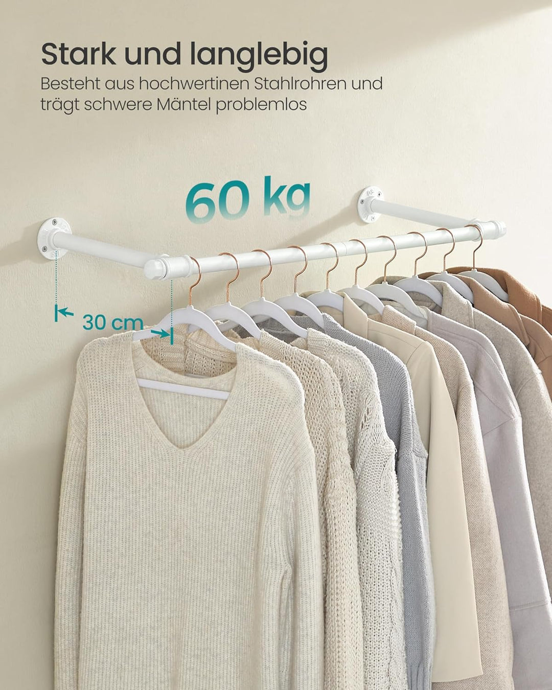 SONGMICS Kleiderstange für die Wand, 2er Set, Kleiderständer Wandmontage, Industrie-Design, platzspa