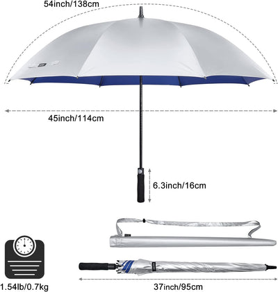 G4Free 54/62 Zoll Golfschirm Regenschirme Silberbeschichtet Sonnenschutz Grosse Winddicht Wasserdich