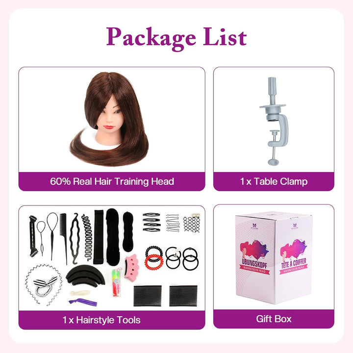 Übungskopf Neverland Beauty 24 Zoll 60% Echthaar Friseur Übungskopf Praxis Schaufensterpuppe Kopf mi