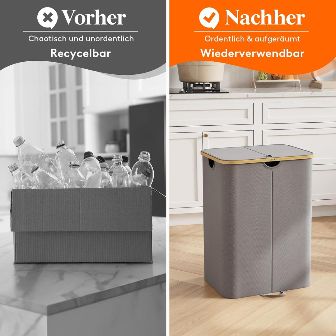Lifewit 150L Pfandflaschen Sammelbehälter 2 fächer mit Deckel, Gross Pfandflaschen Behälter 2 Traget