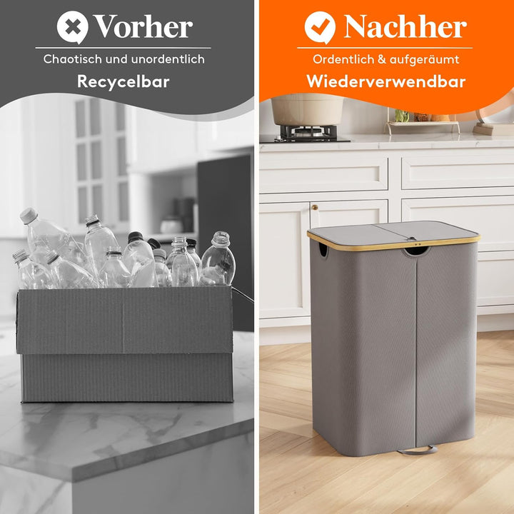 Lifewit 150L Pfandflaschen Sammelbehälter 2 fächer mit Deckel, Gross Pfandflaschen Behälter 2 Traget