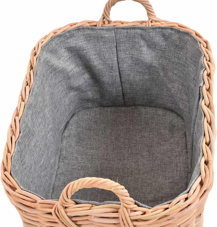 Holzkorb für Kaminholz Rattan geflochten mit Griffen und Stoff Tragekorb Holz (Hell Natur, 64x50cm)