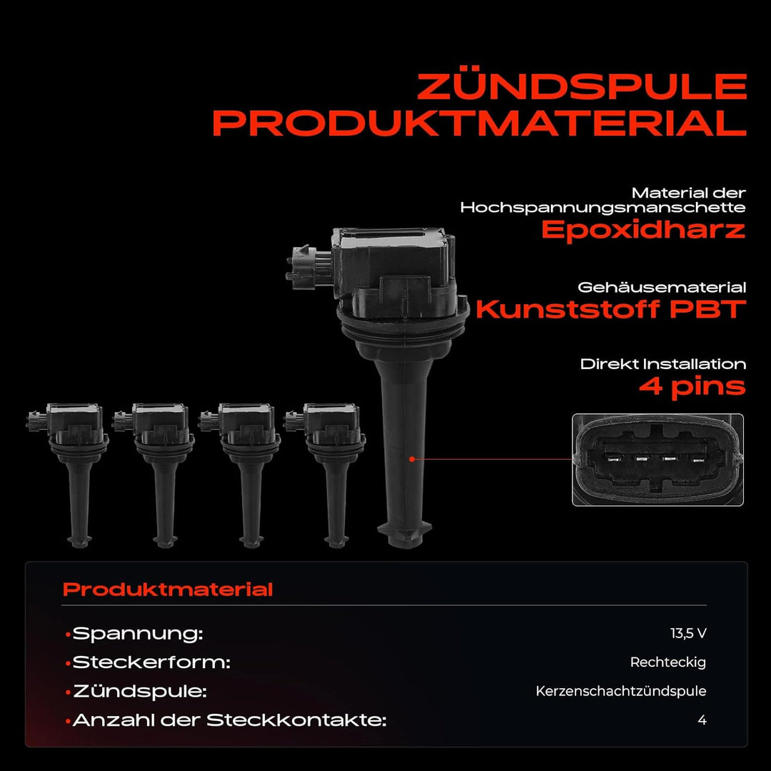 Frankberg 5x Zündspule + Zündkerzen Kompatibel mit C70 I 1998-2005 S60 I 2000-2009 S70 1998-2000 S80