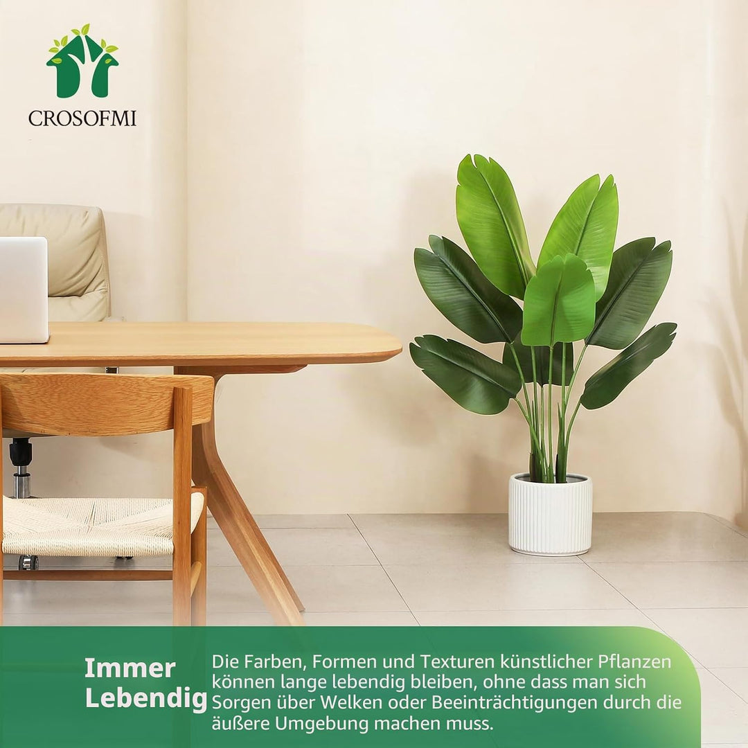 CROSOFMI Künstliche Paradiesvogel Pflanze 120cm künstliche Tropische Palme mit 8 Blättern perfekte k
