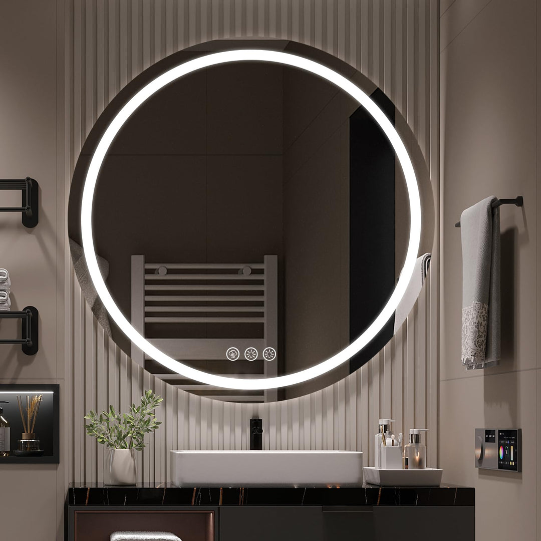 70cm Badezimmerspiegel mit Beleuchtung, Runder Spiegel mit Beleuchtung, Wandspiegel mit Frontbeleuch