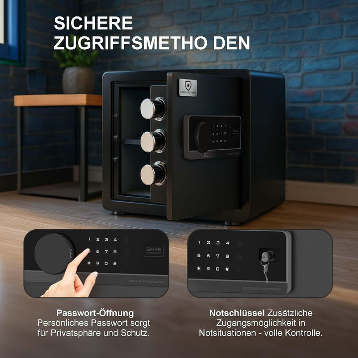 EXTRALINK Tresor für Zuhause – Elektronischer Safe mit Touchscreen, Doppelalarm, Feuerfest, Wandmont