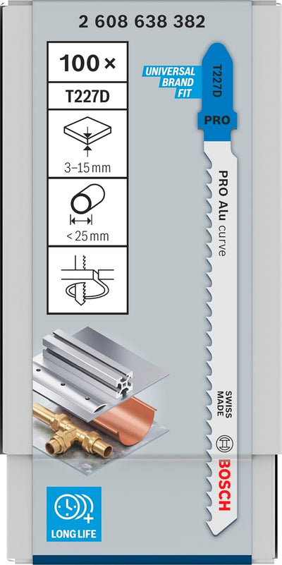 Bosch 100x PRO Aluminium Curve T227D Stichsägeblatt (für Aluminium, Nichteisenmetalle, Länge 100 mm,