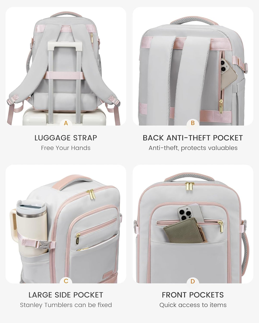 LOVEVOOK Handgepäck Reiserucksack mit separatem Schuhfach, 50L Rucksack Damen Gross mit Nass- und Tr