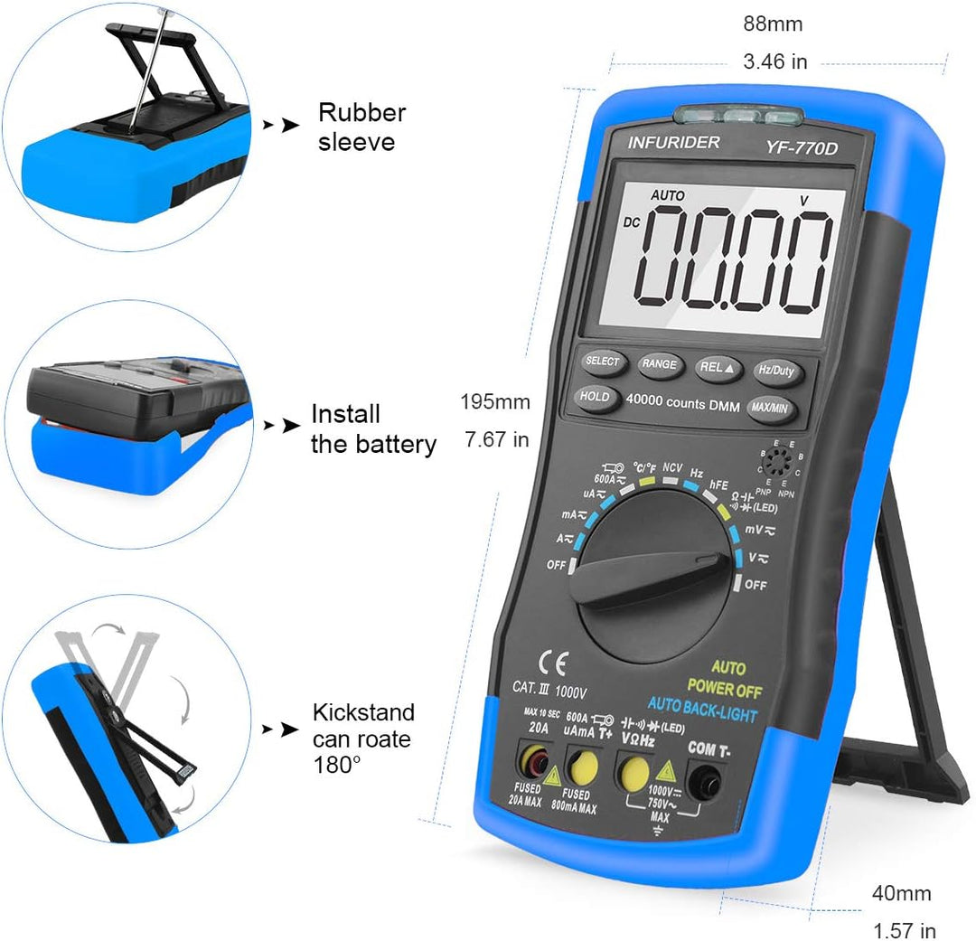 Digital Multimeter,INFURIDER YF-770D Auto Ranging 40000 Counts Spannungsprüfer Strommessgerät für DC