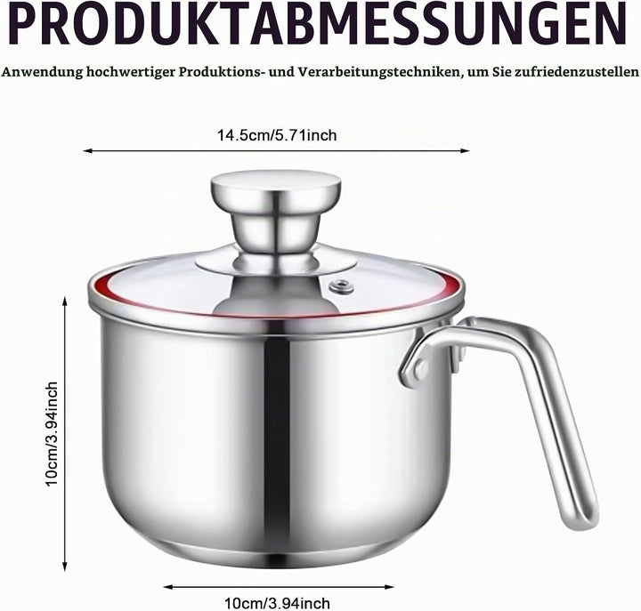 Edelstahl Milchtopf mit Deckel, 1.25L Kochtopf Induktion mit Griff, Simmertopf Puddingtopf, Milchtop