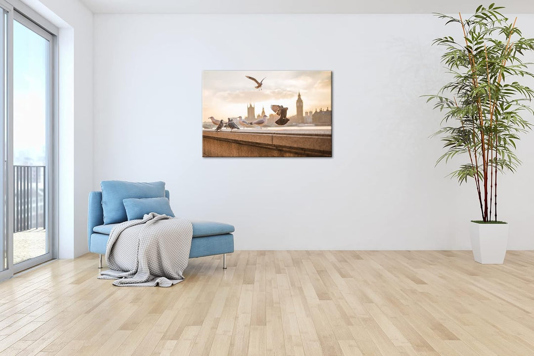 deyoli Tauben in London Format: 100x70 cm als Leinwandbild, Motiv fertig gerahmt auf Echtholzrahmen,
