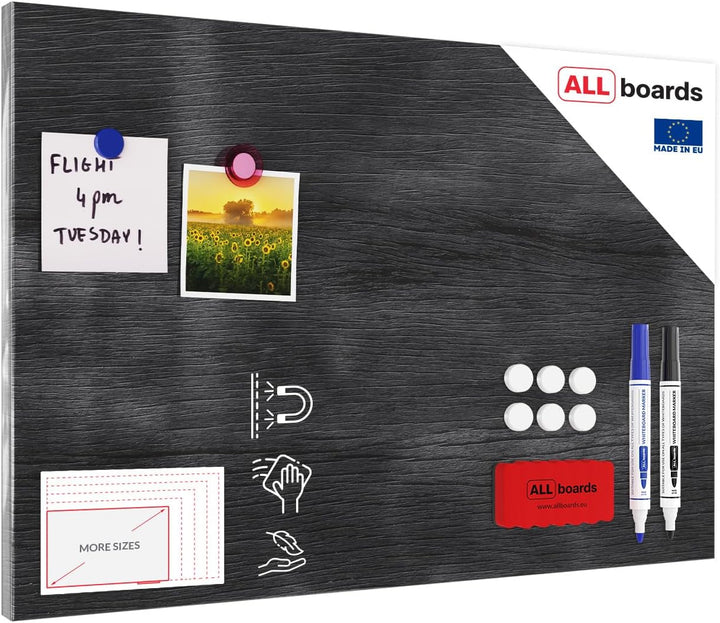 ALLboards Metallische Magnettafel GRAUES HOLZ 60x40cm MetalBoards Memoboard für jede Art von Magnete