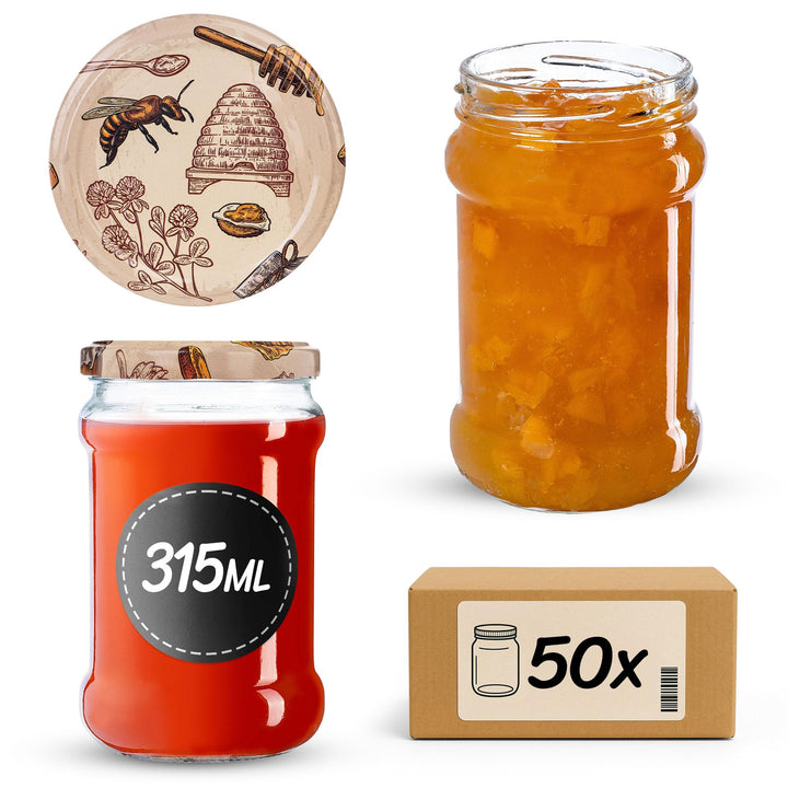 KADAX 50er Set Einmachgläser 315ml TO66 Clover Honey, Pack of 50, Marmeladengläser Vorratsgläser Mas