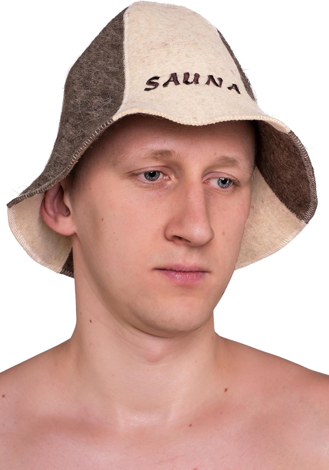 Ger3as Saunahut 100% Wolle Filz Natürlich mit Stickerei für Damen und Herren, Wellness Mütze Premium