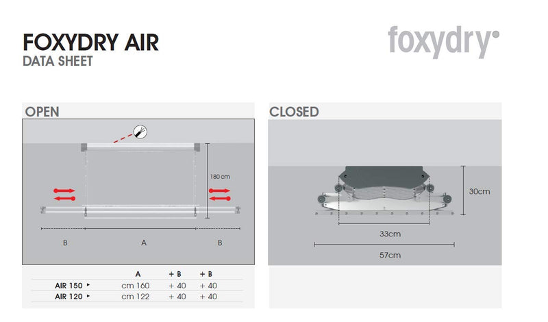 Foxydry Air Kompakter elektrischer Wäscheständer für Wand oder Decke mit Fernbedienung in Aluminium