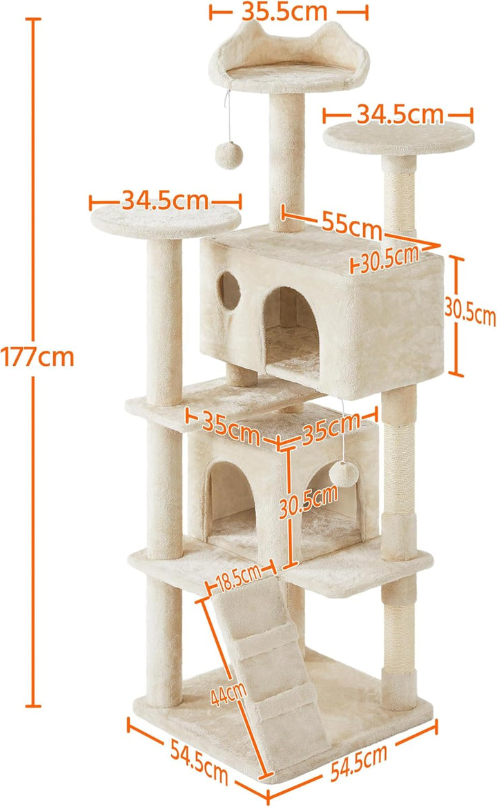 Yaheetech 178 cm Kratzbaum gross Stabiler Katzenbaum mit 2 Höhlen beige | FSC-zertifizierte Spanplat