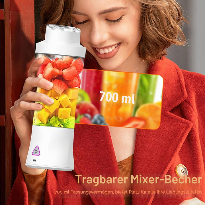 Smoothie Maker,Tragbarer Mixer/Blender 700ml,Leistungsstarker Mini Mixer To Go,6000 mAh Batterie,Por