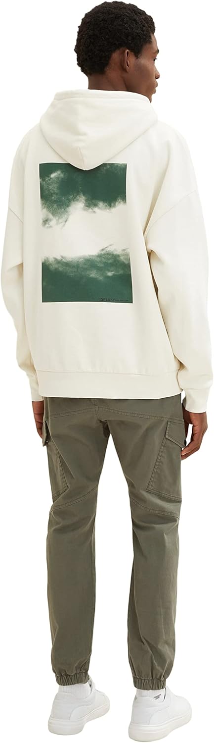 TOM TAILOR Denim Herren Oversized Hoodie Sweatshirt mit Rückenprint M 10338 - Soft Light Beige, M 10