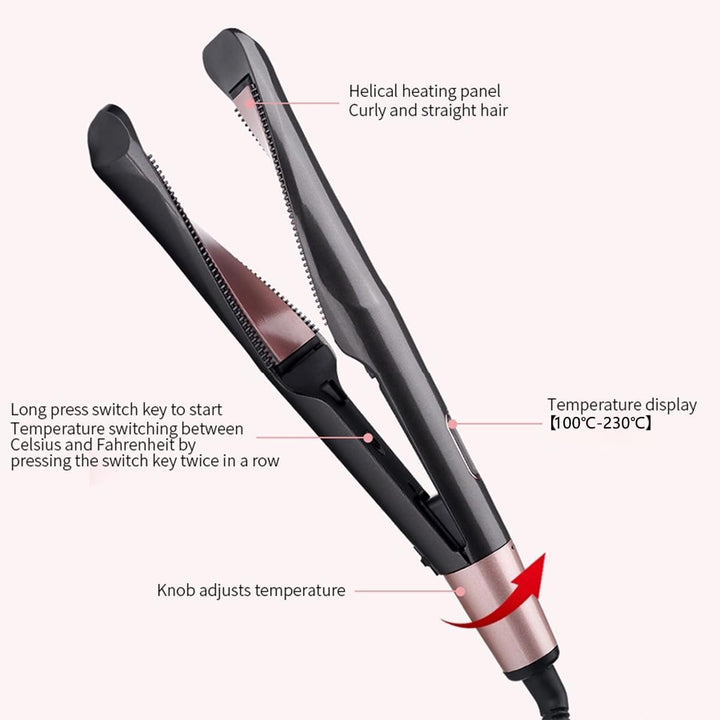 2-in-1 Glätteisen & Lockenstab: LCD-Temp.display, 10 Temp.-Stufen (140-230°C), 3D-Floating-Platten,