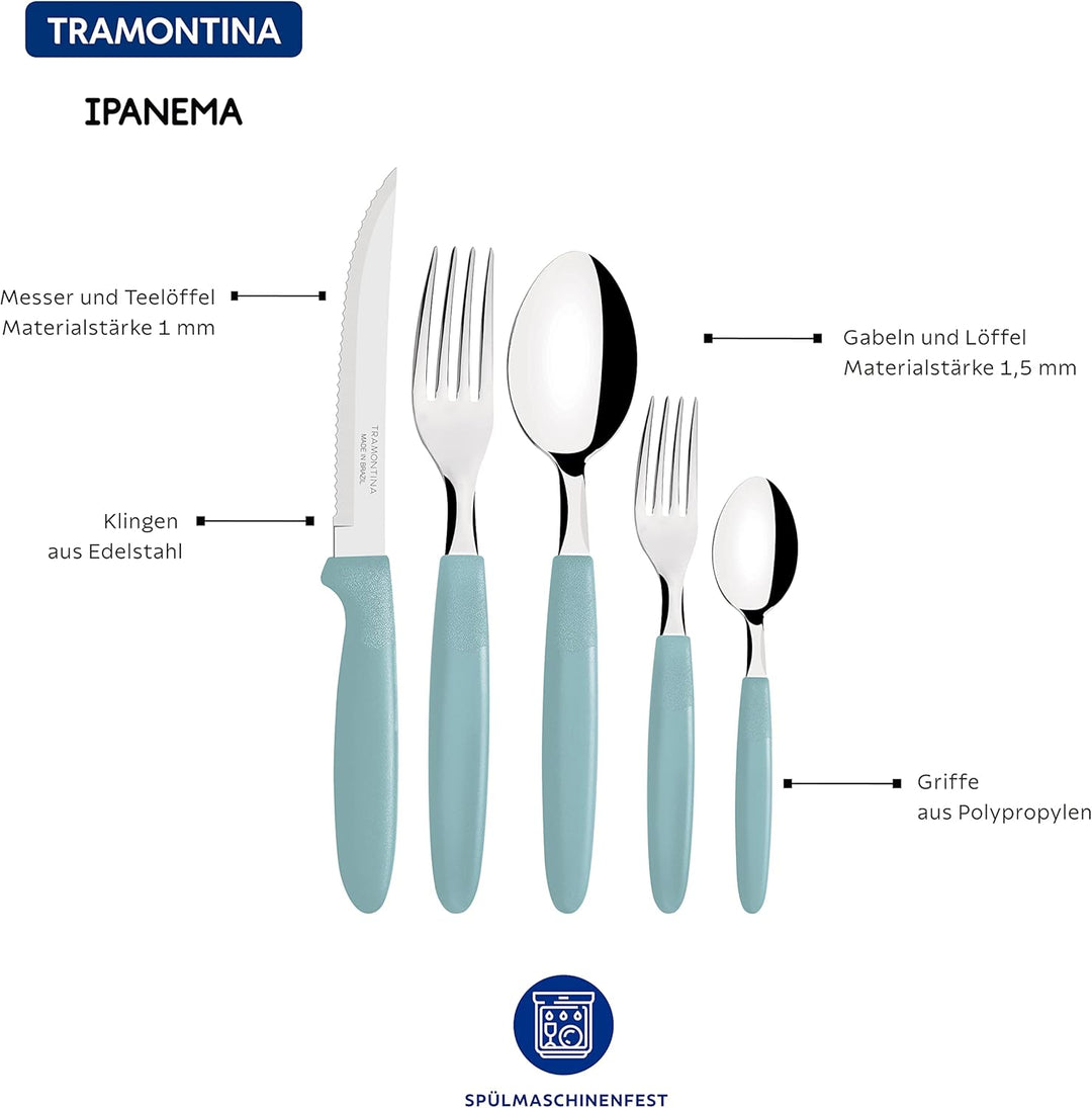 Tramontina 23398-288 IPANEMA Besteck Edelstahl, Hellblau, 30 teilig, Hellblau