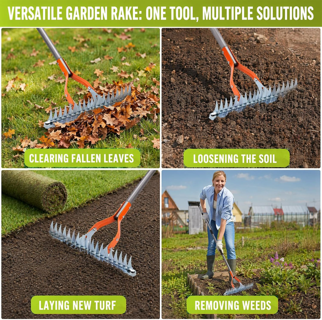 Vertikutierer Hand, Vertikutierer Rechen mit Stiel, 178 cm Abnehmbarer & Verstellbarer Gartenrechen,