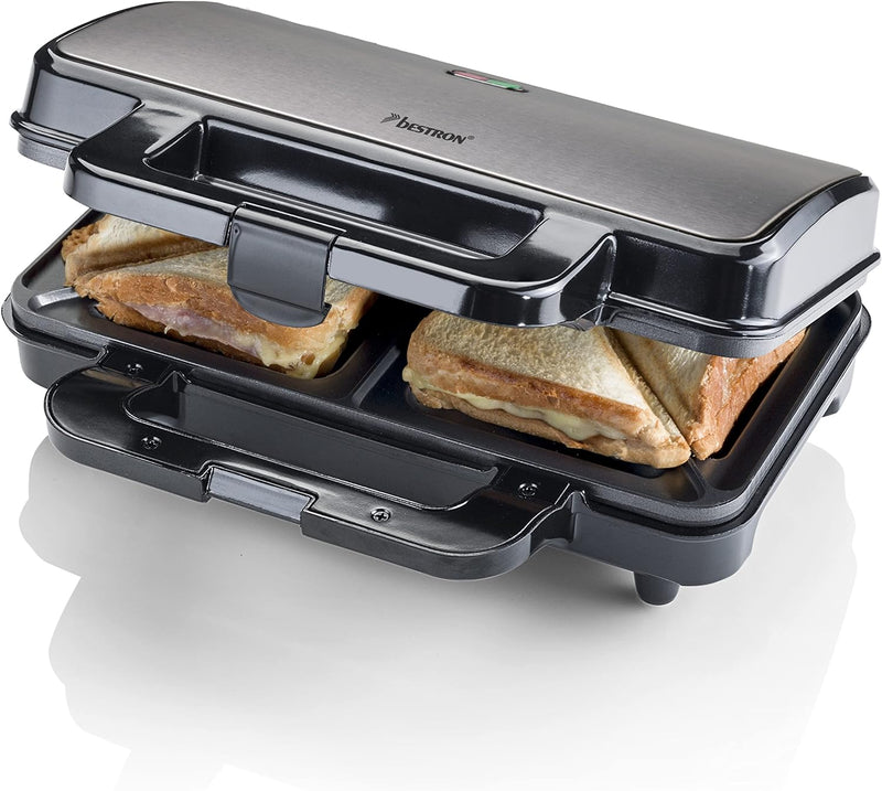 Bestron XL Sandwichmaker, Antihaftbeschichteter Sandwich-Toaster für 2 Sandwiches, 900 Watt, Farbe: