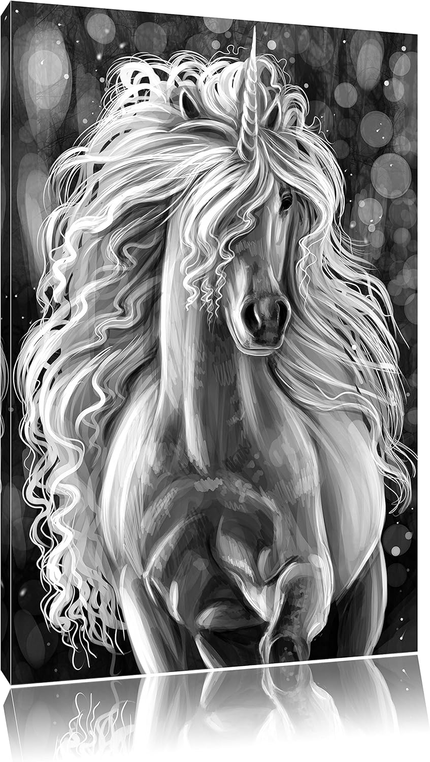 Pixxprint Trabendes Einhorn als Leinwandbild/Grösse: 100x70 / Wandbild/Kunstdruck/fertig bespannt, 1