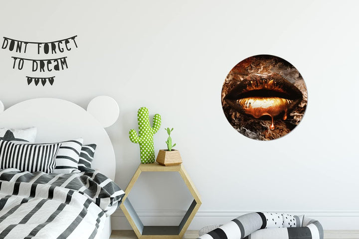 Wandbild Rund Wanddeko Deko Wohnzimmer Bilder 30x30 cm Gold - Lippen - Kunst - Gold - Luxus - Abstra