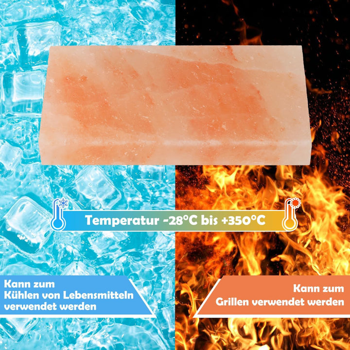 Fiqops 4x Salzstein zum Grillen L, 20x10x2,5cm Salz Grillsteine, Wiederverwendbar Salzgrillstein, Or